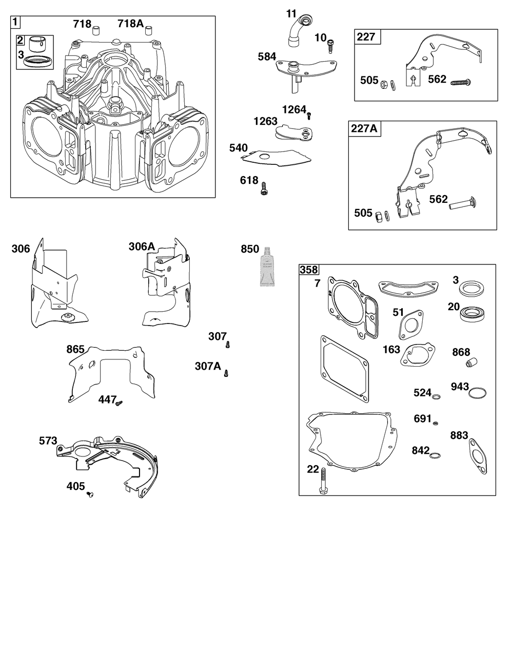 Cylinder Group Diagram and Parts List for 44C777-0012-G1 400000 - 699999 Briggs and Stratton Engine